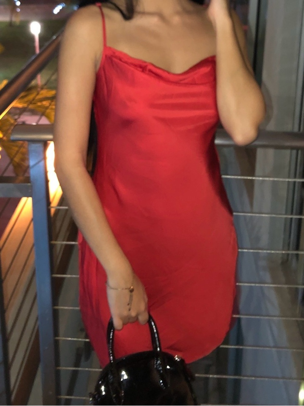 Urban Outfitters Red Satin Cowl Slip Mini Dress